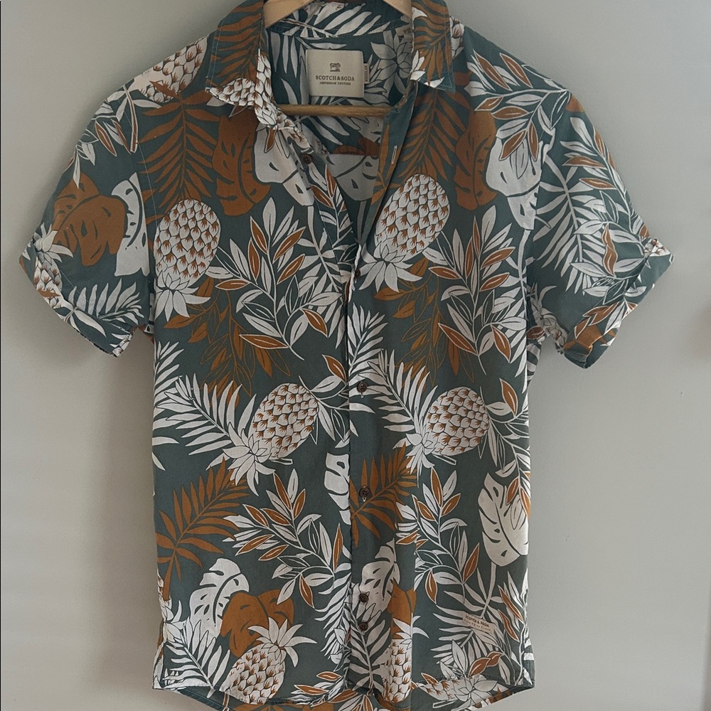 Scotch & Soda Tropical Leaf Shirt - Green, White, and Brown